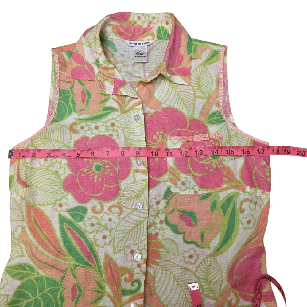 Richard Malcolm Linen Tropical Button Up Sleeveless Top Size S - Picture 6 of 9
